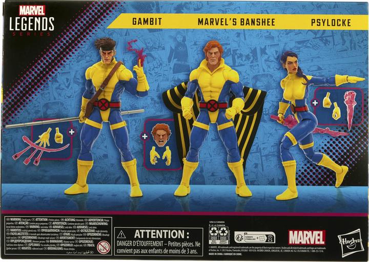 Actual product image Hasbro X-Men 60th Anniversary Marvel Legends pack 3 figurines Gambit, Marvel's Banshee, Psylocke 15 cm