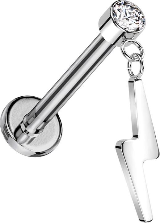 Image du produit Star Piercing Micro Threadless Labret argent Cylindre argent Cristal argent Pendentif éclair argent (sans laiton, Titane G23)