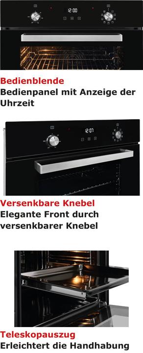 Produktbild Exquisit EBE76-9-H-020 schwarz, Einbaubackofen