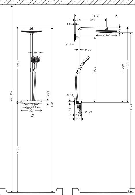 Produktbild hansgrohe Raindance Select S 300 2jet Duschsystem 2 Kopf/Köpfe Chrom