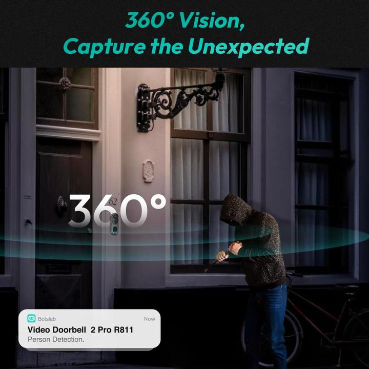 Image du produit Botslab Doorbell vidéo, 6400mAh Capacity, 180° Wide-Angle Vision, 32G Internal Storage, Human Detect (WiFi)
