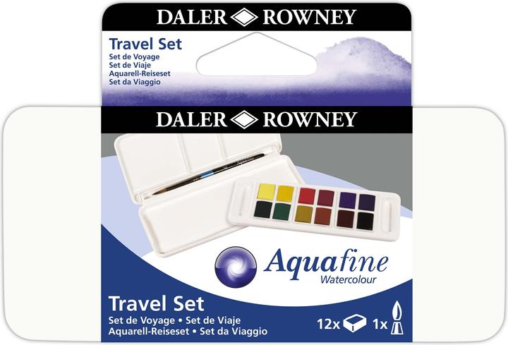 Image du produit Daler-Rowney Kit de voyage Aquafine Watercolor (Jaune citron, Blanc chinois, alizarine cramoisie, Sienne brûlée, Bleu outremer, Bleu cobalt, Sienne Nature, Rouge cadmium, Licher Ocker, Hooker's Vert Foncé, Matériel en caoutchouc, Gris de Payne, petit pinceau à aquarelle)