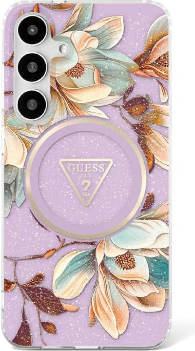 Produktbild Guess Etui Glitter Flowers Triangle Buttons MagSafe do Samsung Galaxy S25 Ultra fioletowy (Samsung Galaxy S25 Ultra)