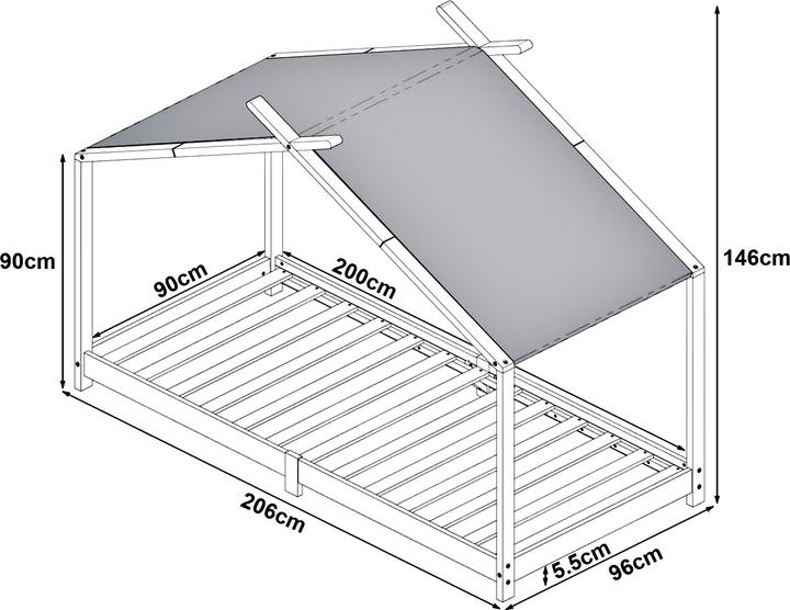 Produktbild En.Casa Kinderbett Brome mit Matratze 90x200 cm Rosa (90 x 200 cm)
