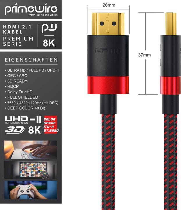 Immagine prodotto Primewire Cavo HDMI 2.1, 8K @ 120Hz / 4K @ 240Hz DSC, Ultra High Speed, rivestimento in nylon, HDR, ARC (1.50 m, HDMI)