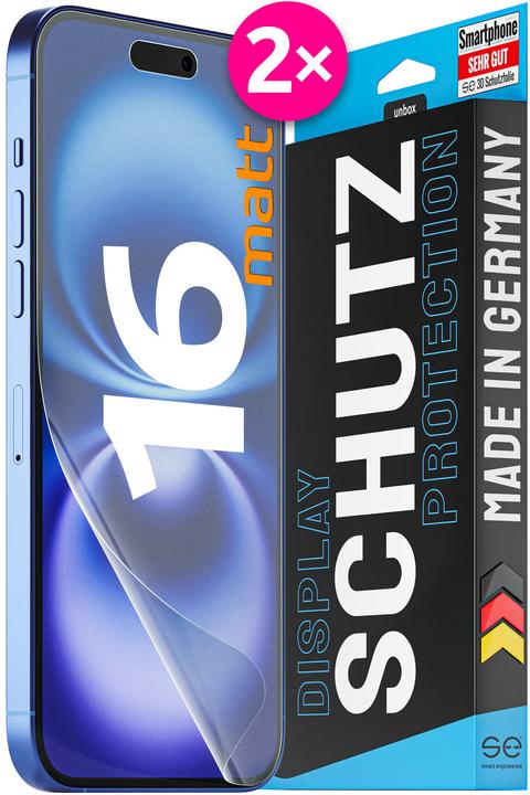 Produktbild Smart Engineered se 3D Schutzfolie Apple iPhone 16 entspiegelt (VPE 2) (2 Stück, Apple iPhone 16)