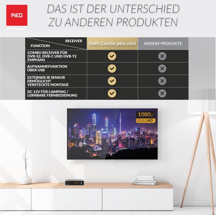 Produktbild Opticum SAT-Receiver Red Sloth Combo plus mini (DVB-T/T2, CI+-Schacht)