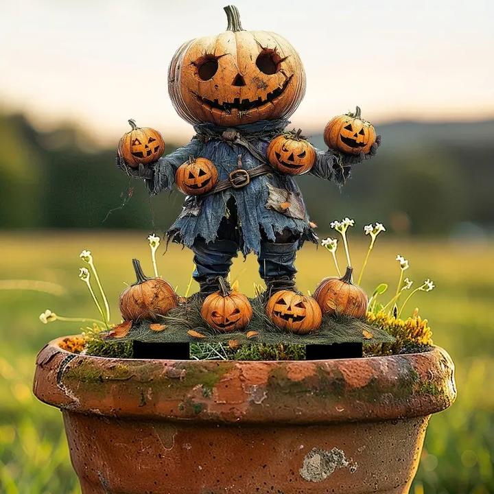 Produktbild Cbx Bezauberndes Kürbiskopf-Vogelscheuche 2D Gartenstecker, Halloween Deko, Herbstdekoration