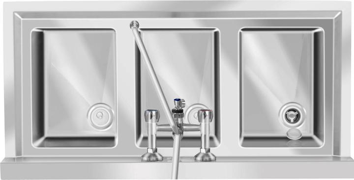 Immagine prodotto Royal Catering Lavello in acciaio inox industriale - 3 vasche – 100 x 50 x 97 cm (Lavandino montato in alto, 25 cm, 100 cm)