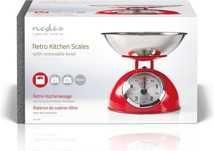 Immagine prodotto Nedis Bilancia da cucina Retro Ana Logo in metallo rosso, KASC110RD