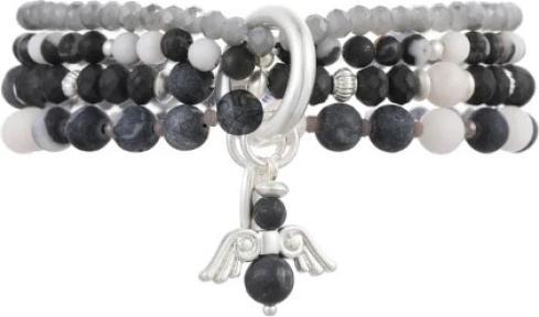 Produktbild Andreani Armband aus echtem Schwarz-Weiss Jaspis mit Engelanhänger von (18 cm)