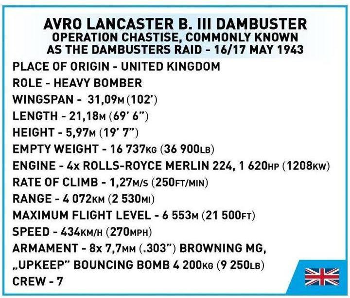 Valeurs nutritives et ingrédients Cobi Avro Lancaster B. III Dambuster - Édition exécutive