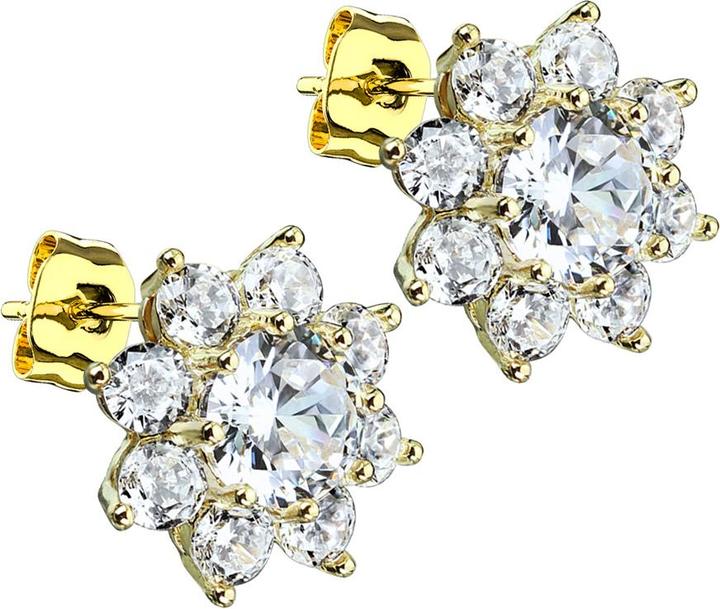 Produktbild Star Piercing Ohrstecker 14k vergoldet Kristallblume mit grossem Kristall (Chirurgenstahl 316L, Messing)
