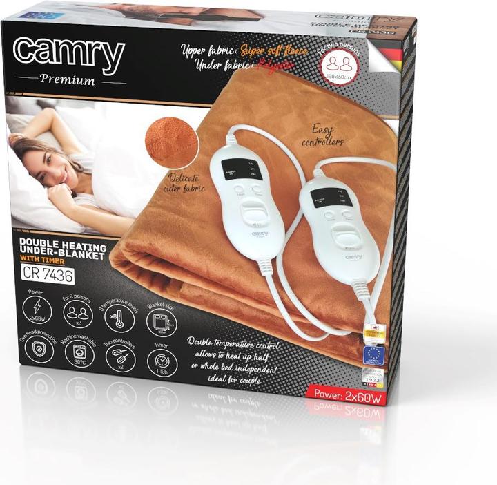 Actual product image Camry CR 7436 Electric Heating Blanket with Timer, Super Soft Fleece, 150x160cm