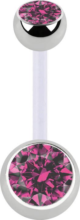 Produktbild Star Piercing Banane transparent mit zwei Kugeln silber Kristall pink (Chirurgenstahl 316L, ohne Messing, Bioflex)