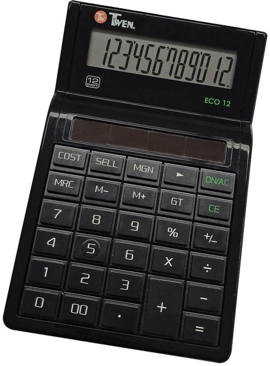 Produktbild Twen Tischrechner Eco 12, solarbetrieben, 12-stelliges Display, EK-, VK- & Margenberechnung (Solarzellen)