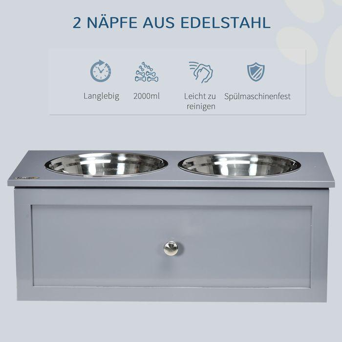 Immagine prodotto Swisshandel24 Ciotola per cani con cassetto, ciotola per cani rialzata, ciotola doppia per cani in acciaio inox (2 l)