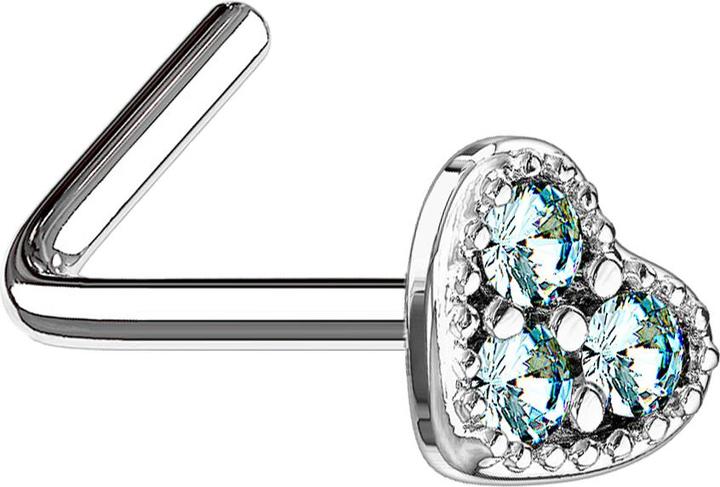 Actual product image Star Piercing Nasenstecker gewinkelt silber Herz Kristall aqua (Surgical steel 316L, Brass)