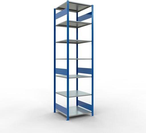 Sistema di scaffalature di base senza viti MULTIplus150 con ripiani di lunghezza
