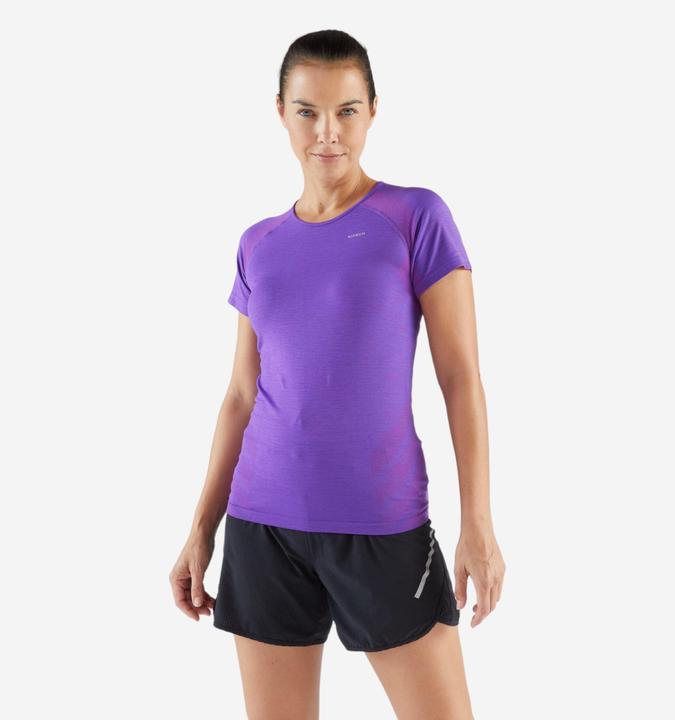 Kiprun Laufshirt kurzarm Trailrunning Damen nahtlos - Run 500 Comfort Slim lila