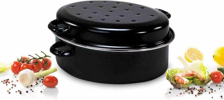 Produktbild Krüger Gänsebräter oval 7,5 l Ø38cm emailliert schwarz matt (38 cm, Bräter + Schmortopf, Stahl)