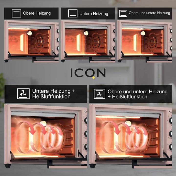 Immagine prodotto Icqn XXL Vrijstaande Oven - 60L - Convectie Mini Oven - Hetelucht /u0026 Grillfunctie - Gemailleerde Holt