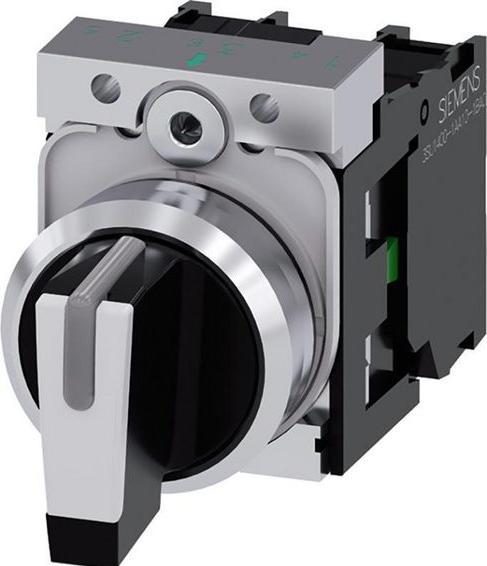 Actual product image Siemens Selector switch 22mm black I-O-II 1NO1NO