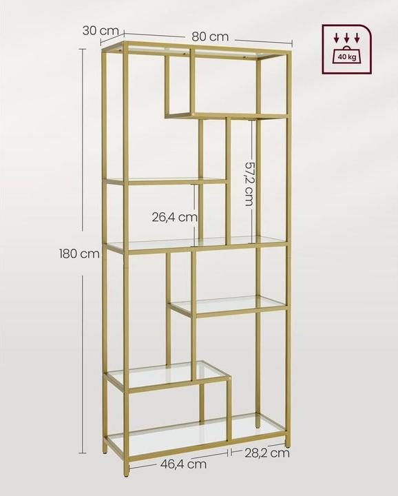 Actual product image Vasagle Regal 6 Ablagen 80 x 180.3 cm, Gold