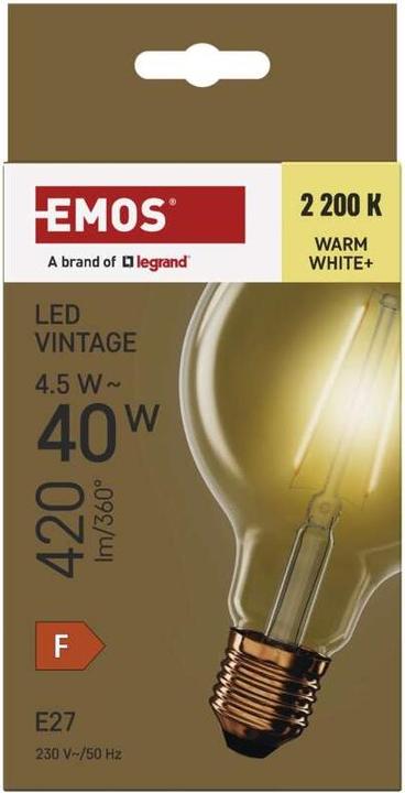 Image du produit Emos Lampe LED Vintage G95 / E27 / 4,5 W (40 W) / 420 lm / Blanc chaud (E27, 4.50 W, 420 lm, 1 x, F)