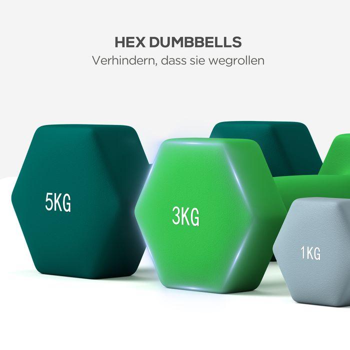 Produktbild Swisshandel24 Hanteln 6 Kurzhanteln mit Hantelständer, 2 x 1kg, 2 x 3kg, 2 x 5kg für Fitness (2 x 5 kg, 2 x 1 kg, 2 x 3 kg)