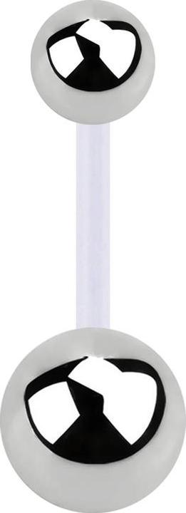 Star Piercing Banane transparent mit zwei Kugeln silber (ohne Messing, Bioflex, Chirurgenstahl 316L)
