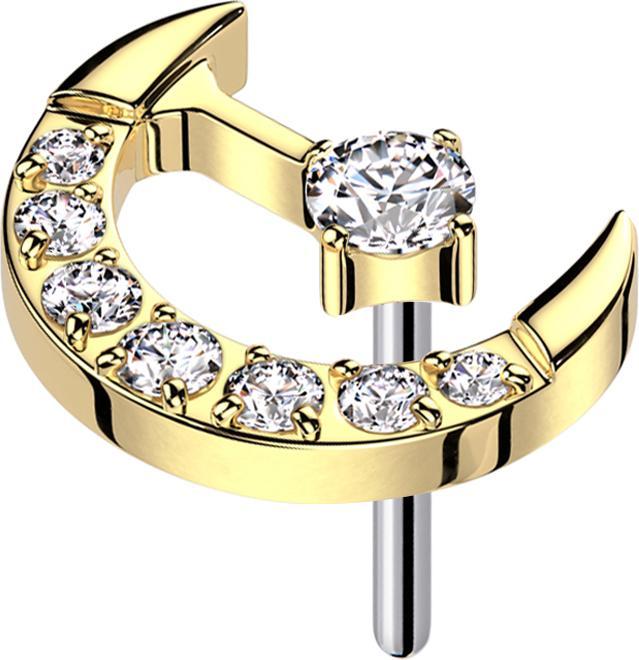 Actual product image Star Piercing Threadless crescent moon gold-plated crystals silver centred crystal silver (Titanium G23, without brass)
