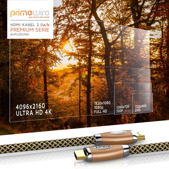Immagine prodotto Primewire Cavo HDMI 2.0b - 4k Ultra HD 2160p - 3D - rivestimento in nylon - spina in metallo - 3 x schermato (1 m, HDMI)