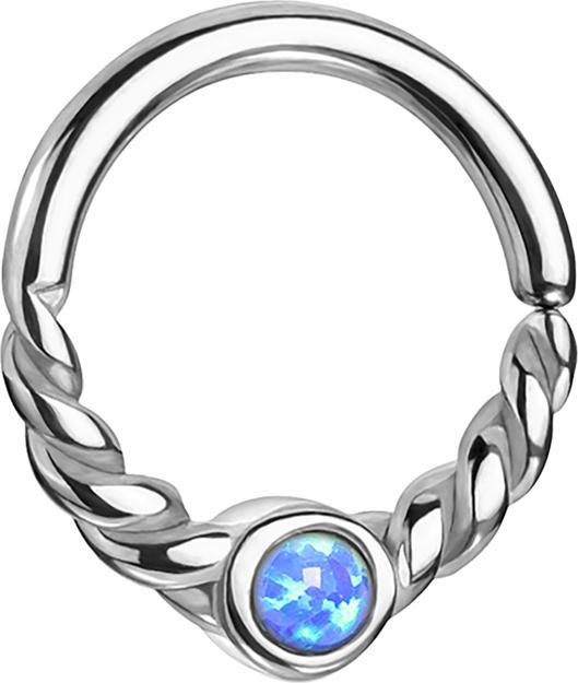 Produktbild Star Piercing Micro Piercing Ring silber halb geflochten mit Opal blau (Chirurgenstahl 316L, ohne Messing)