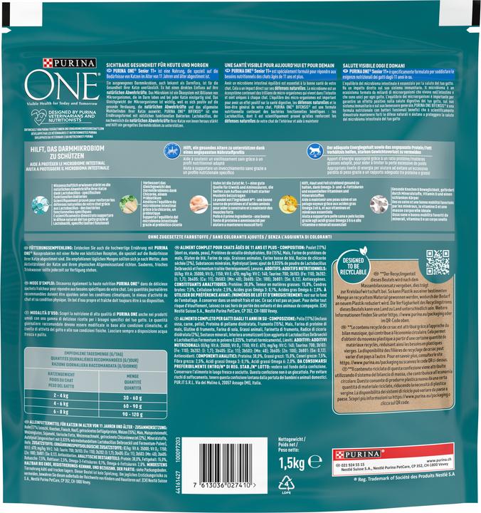 Valeurs nutritives et ingrédients Purina ONE Un (Senior, 1 pcs, 1500 g)