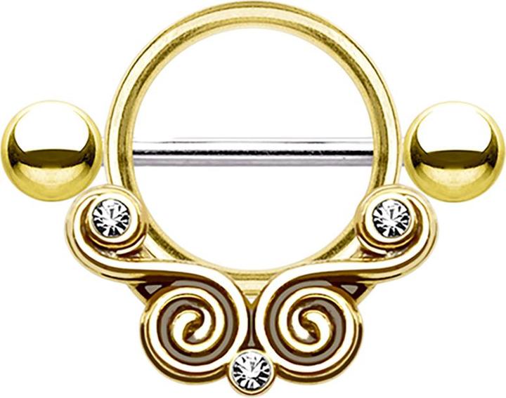 Produktbild Star Piercing Barbell mit Wirbel und Kristall vergoldet (ohne Messing, Chirurgenstahl 316L)