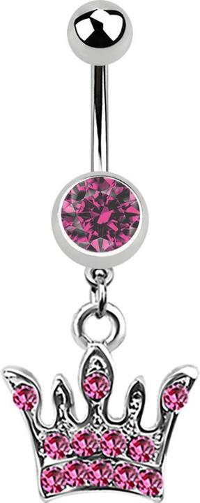 Produktbild Star Piercing Banane silber mit Anhänger Krone pink (Chirurgenstahl 316L, ohne Messing)