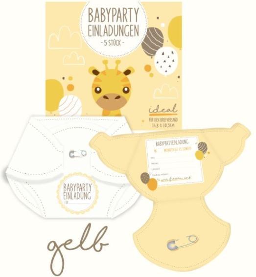 Produktbild Trend Import Babyparty Einladungskarten Windelform gelb