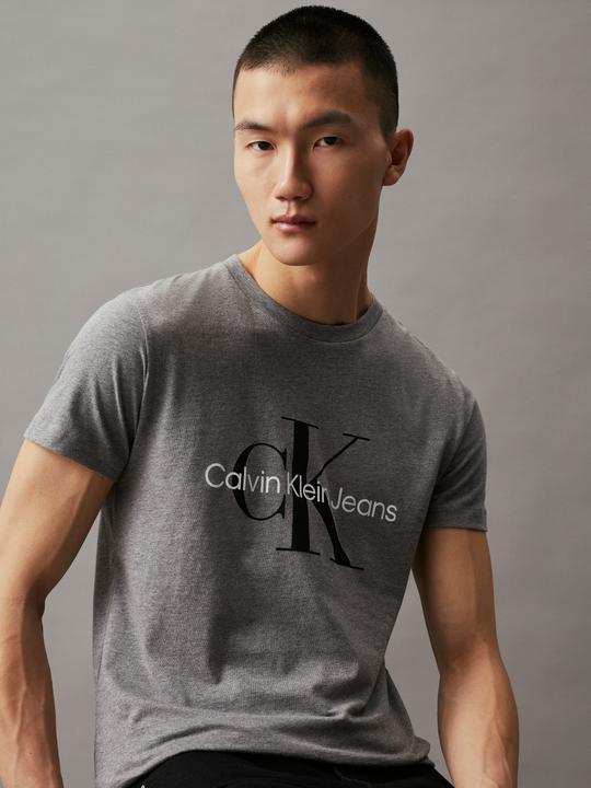 Image du produit Calvin Klein Jeans Jeans T-shirt manches courtes homme Core Monologo Slim Fit, Gris (Mid Grey Heather), L (L)