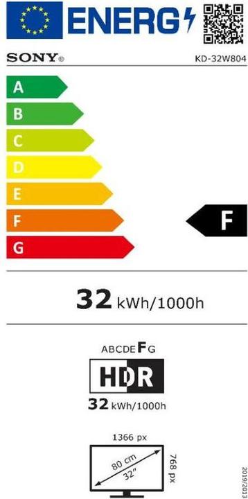 Label énergétique Sony KD-32W804 (32", W804, LCD, HD ready, 2021)