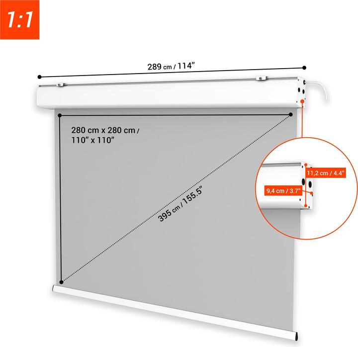 Actual product image Celexon Expert - screen - ceiling mounting possible, suitable for wall mounting - motorized (155.90", 1:1)