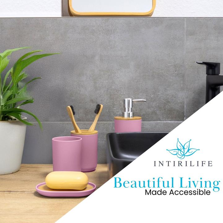 Immagine prodotto Intirilife Badezimmer Zubehör Set inkl. Zahnputzbecher Seifenschale Seifenspender Toilettenbürste