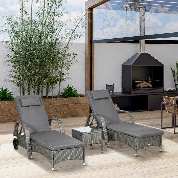 Produktbild Outsunny Rattan Sonnenliegen mit Tisch (200 cm)