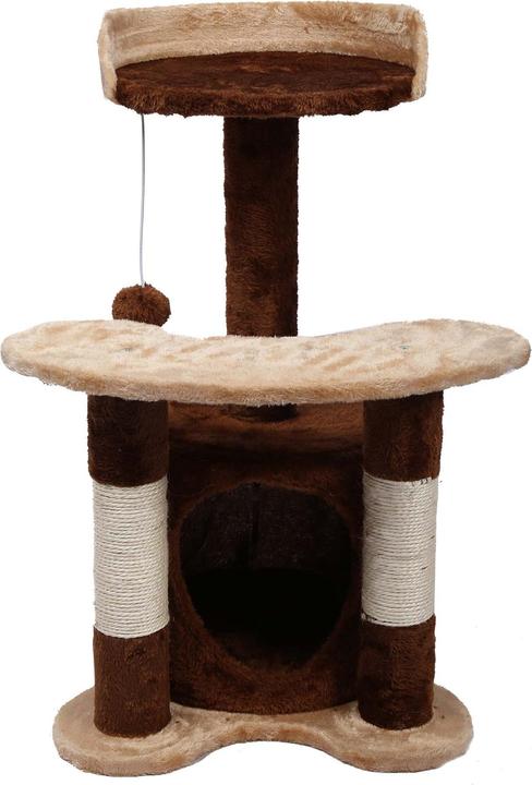 Actual product image Wiltec Cat Tree Scratching Post Climbing Tree 67cm in Brown/Beige with Plattform, Cave and Ball (67 cm, Brown/beige)