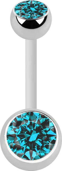 Produktbild Star Piercing Banane weiss mit zwei Kugeln silber Kristall aqua (Chirurgenstahl 316LMessing, BioflexChirurgenstahl 316Lohne Messing)