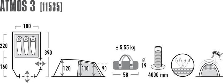 Image du produit High Peak Atmos (Tente tunnel, 5.30 kg, 3 personnes)