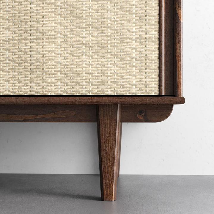 Image du produit IDIMEX Lowboard SIMONA aus Kiefer Massivholz mit Rattangeflecht – Nussbaumoptik