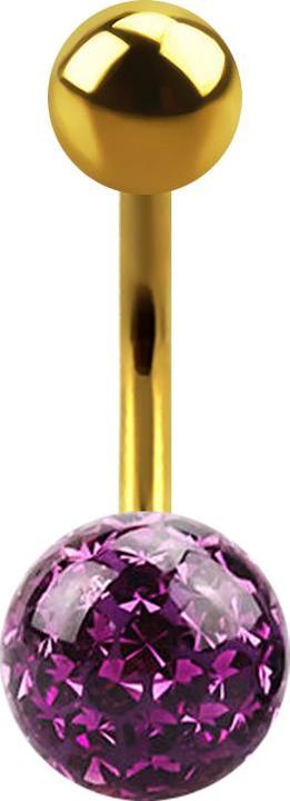 Actual product image Star Piercing Banana gold-plated with ball and crystal ball violet epoxy protective layer (without brass, Titanium G23)