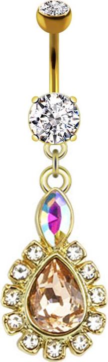 Actual product image Star Piercing Banana 14k gold-plated with two spheres crystal silver pendant drop crystal rimmed (Brass, Surgical steel 316L)