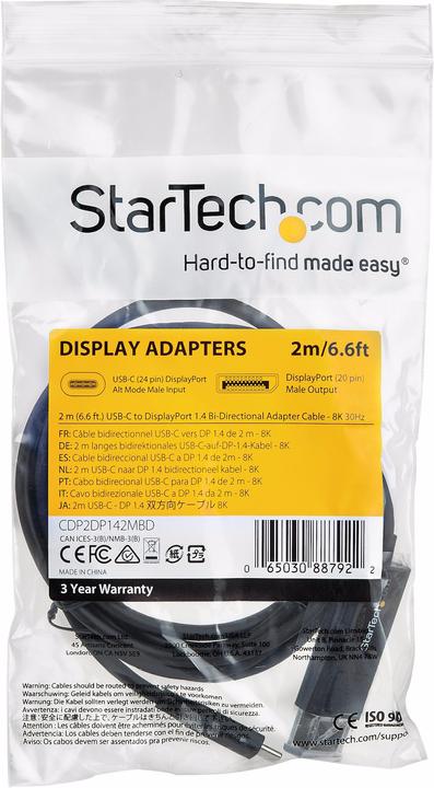 Produktbild StarTech USB Typ C — DisplayPort (2 m, USB Typ C, DisplayPort)